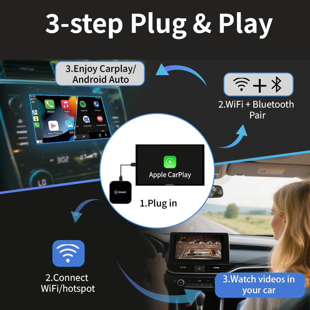 3-step Wireless CarPlay Adapter setup - plug and play installation