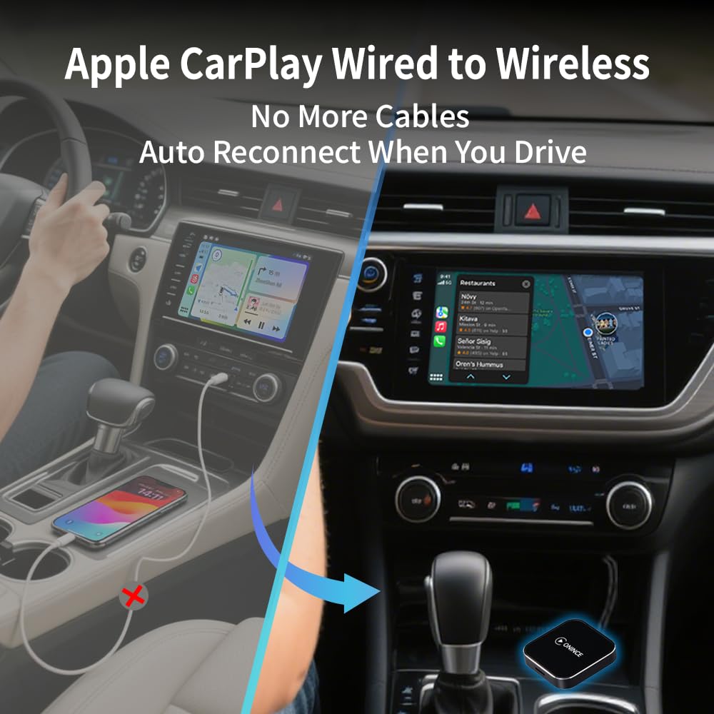 Wireless CarPlay adapter - convert wired to wireless, auto reconnect, no cables needed