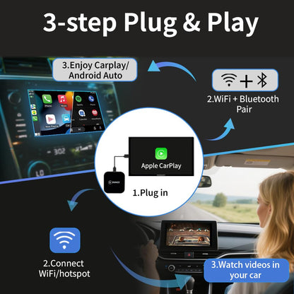 3-step Wireless CarPlay Adapter setup - plug and play installation