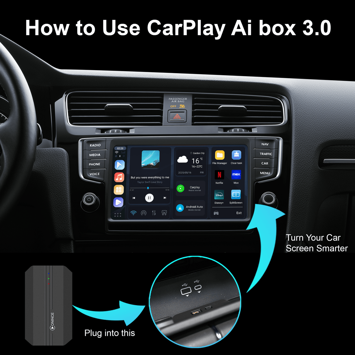 ONINCE CarPlay AI Box 3.0 | Android 13 Wireless CarPlay Adapter ONINCE CarPlay AI Box 3.0 | Android 13 Wireless CarPlay Adapter