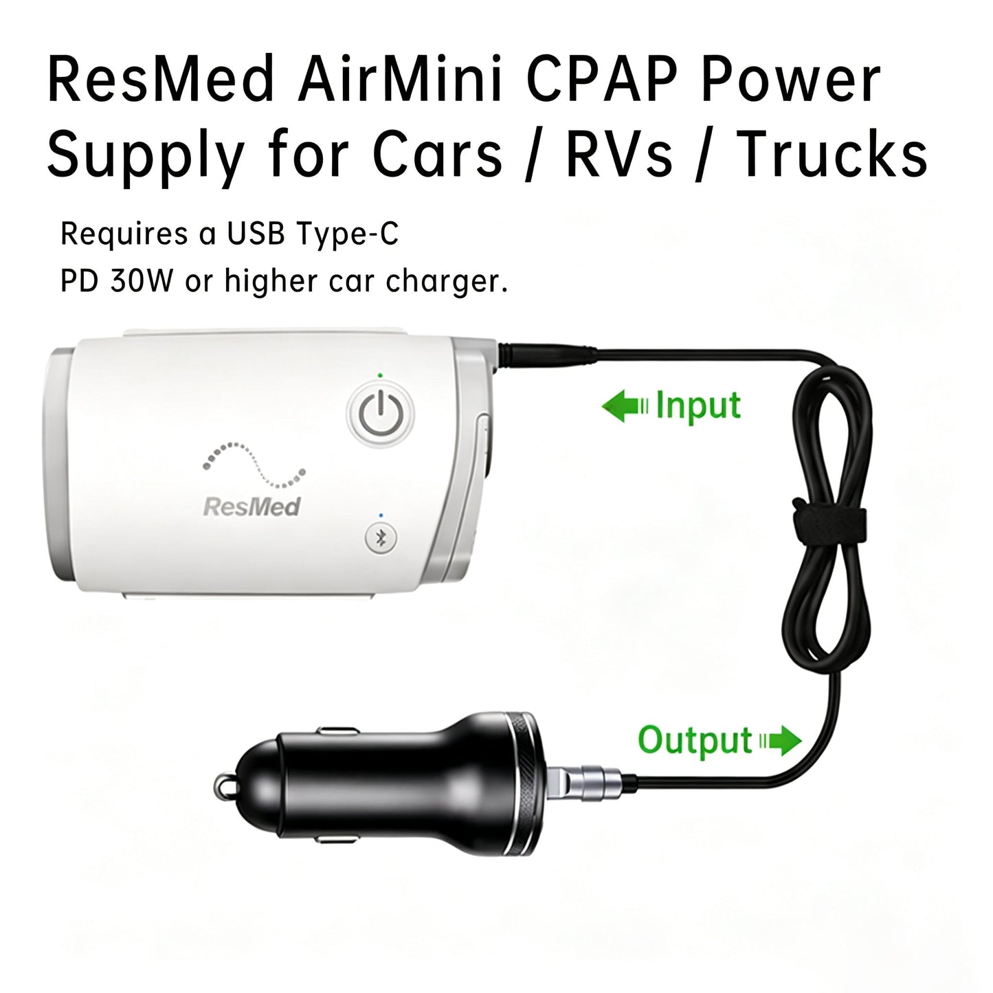 USB-C Power Cord for ResMed AirMini – Use with Power Banks & Car Chargers - ONINCE