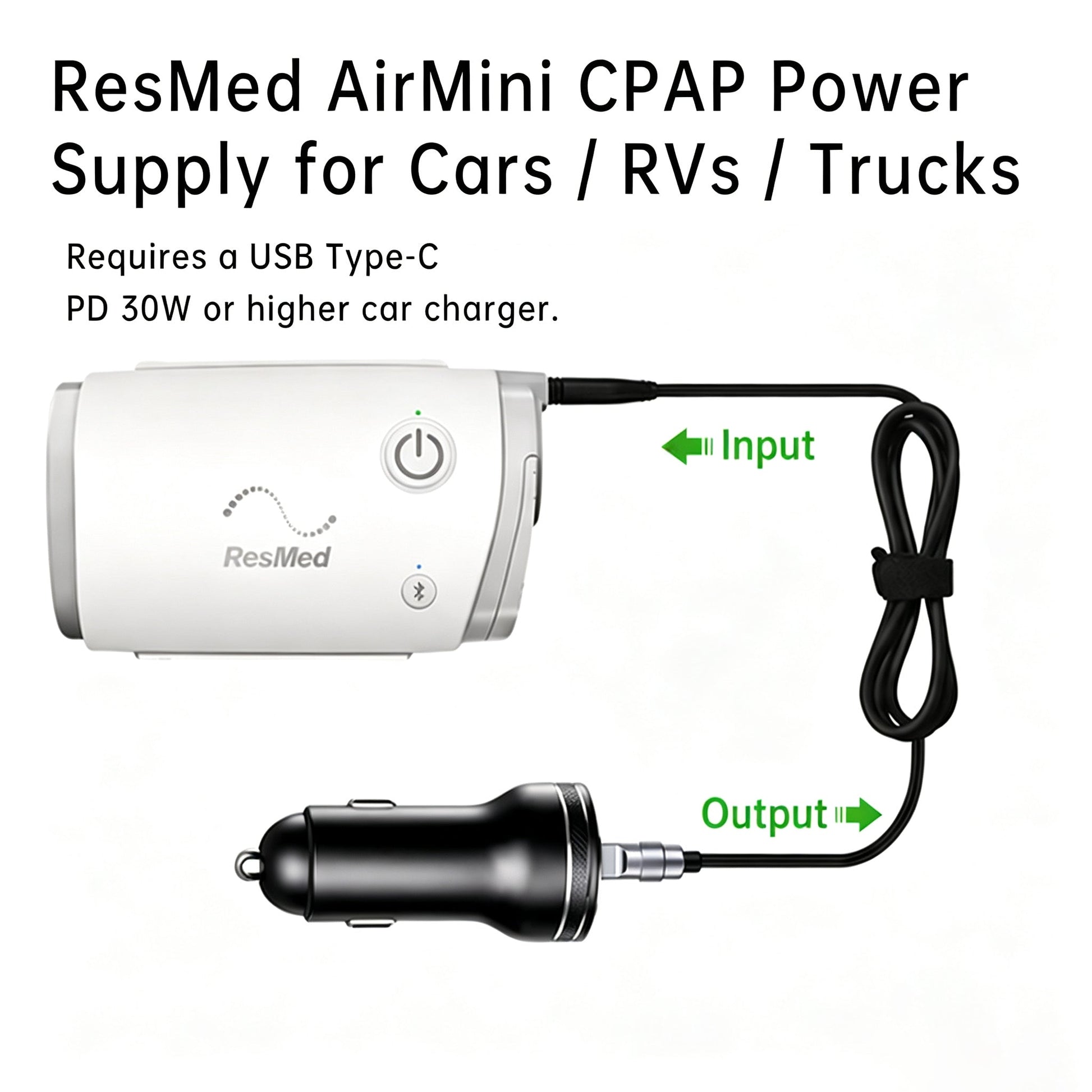 USB-C Power Cord for ResMed AirMini – Use with Power Banks & Car Chargers - ONINCE